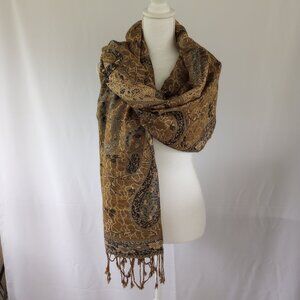 Pashmina with Gold and Gray Tones & Gold Thread Running thru